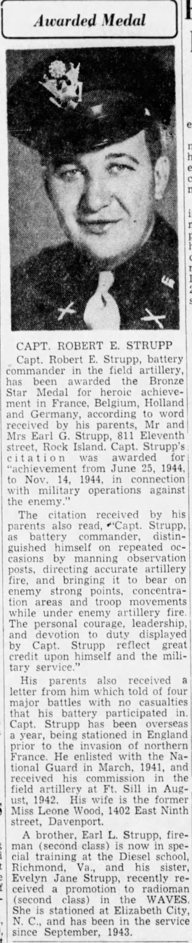 Robert E. Strupp awarded the Bronze Star